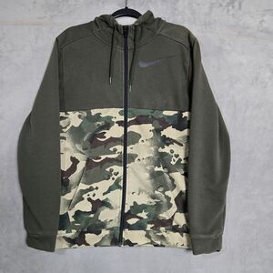 Nike Hoodie Camo Green Training Mens Medium Full Zip CU6048-355‎ *stain*